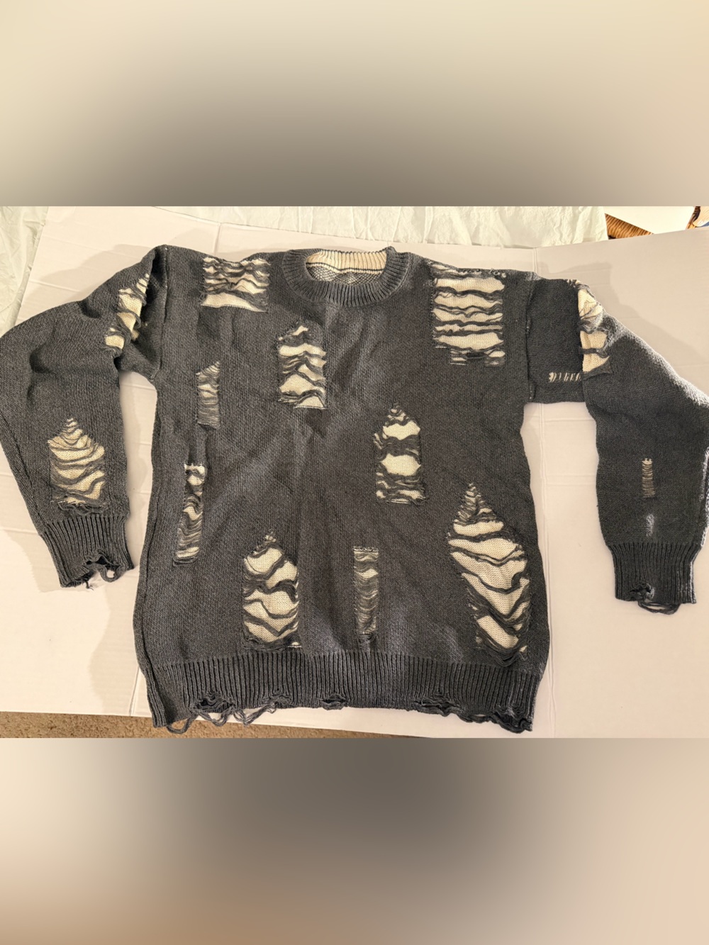 #260 Men's Distressed Crewneck Sweater - Charcoal Gray